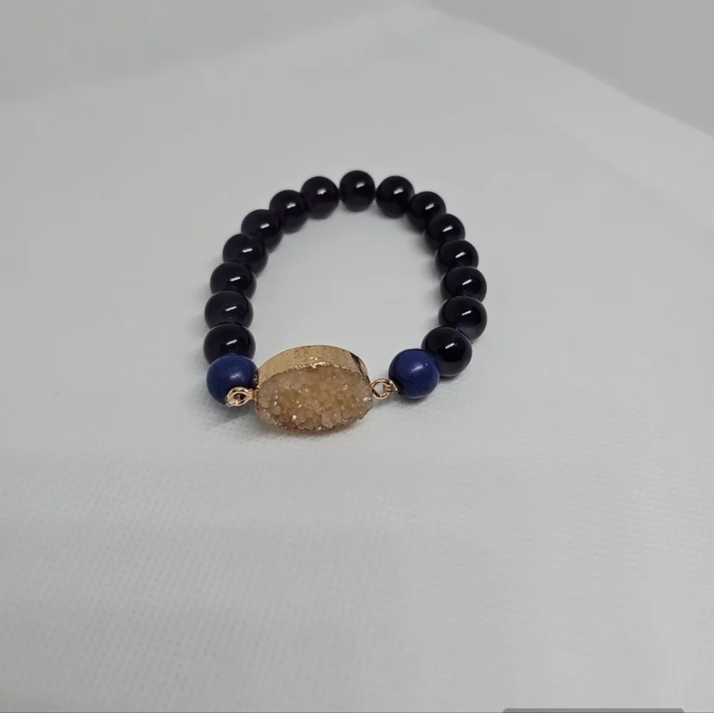 Vintage Blue Seaglass Gemstone & Druzy Stone Bracelet.